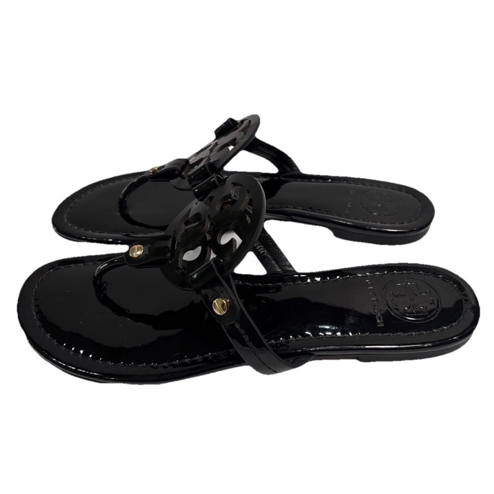 Tory Burch Miller Black Patent Leather Sandals Size 8 Shoes